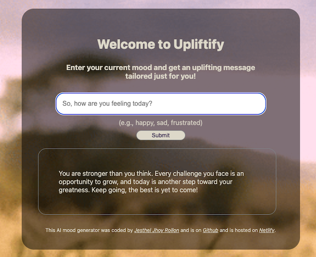 Upliftify app screenshot project