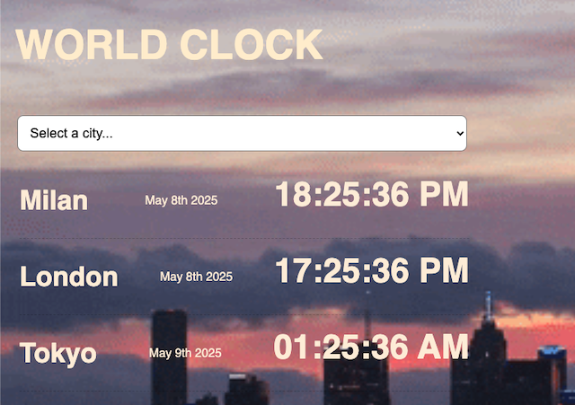 World clock app screenshot project